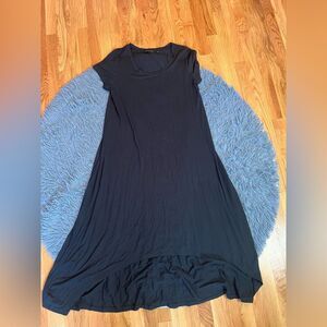 H by Halston Black Tent Dress Midi High Low Stretch Short Sleeve Size M